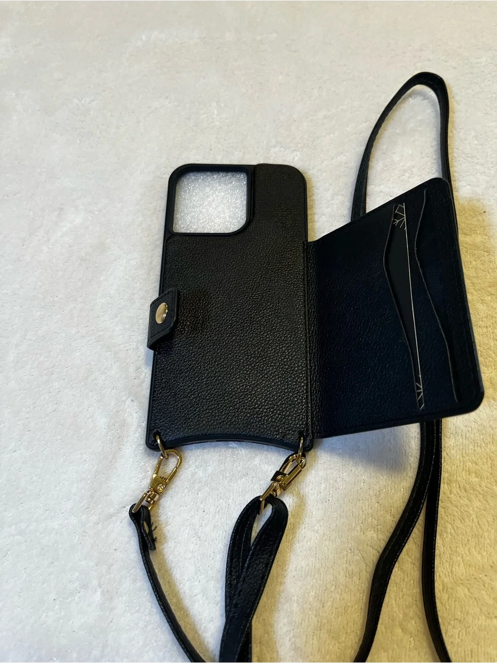 Black Crossbody Wallet Phone Case with Card Holder Strap for iPhone 13 Pro